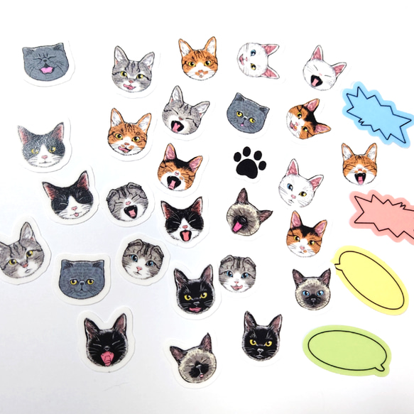 ネコの顔フレークシール　マッチ箱デザイン　各一種・32枚入り　マステタイプ 8枚目の画像