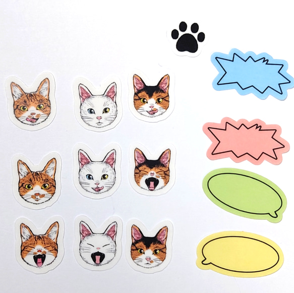 ネコの顔フレークシール　マッチ箱デザイン　各一種・32枚入り　マステタイプ 6枚目の画像