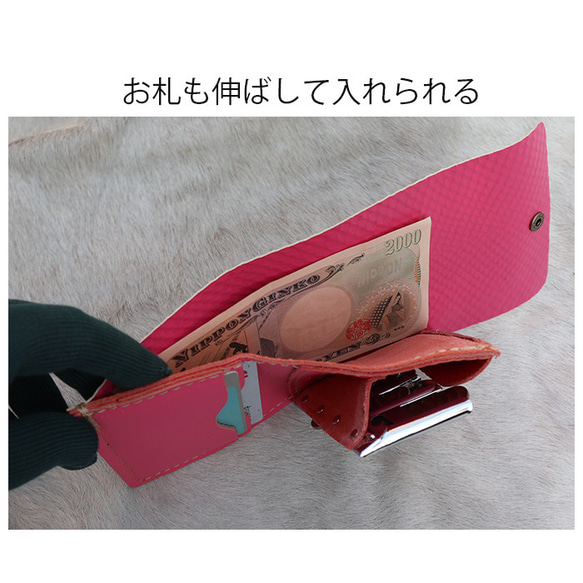 パイソン革のコンパクト財布/コインキャッチャー/ピンクの本革/coin-pink 2枚目の画像