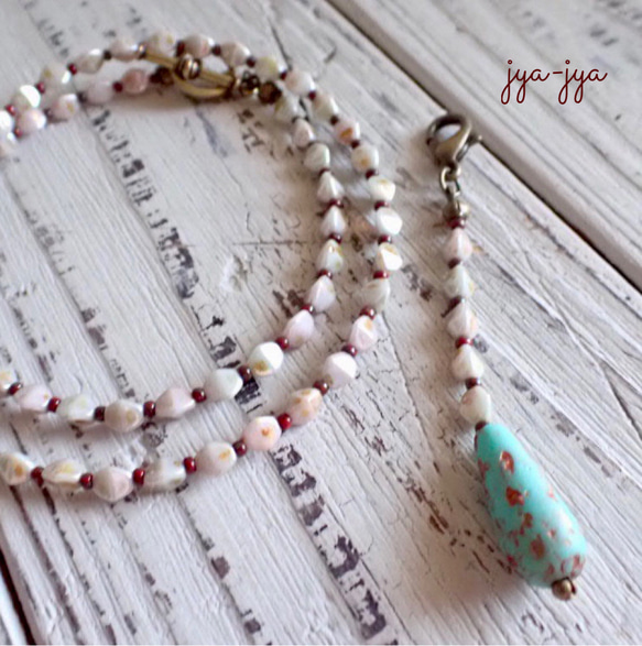 【2way】beads necklace - opaque turquoise 3枚目の画像