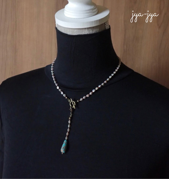 【2way】beads necklace - opaque turquoise 9枚目の画像