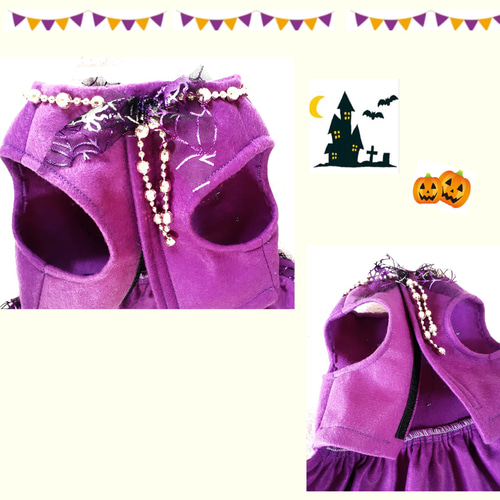 空茶様専用 犬服 ハロウィンパープルドレス➕魔女帽子3着 ハンドメイド