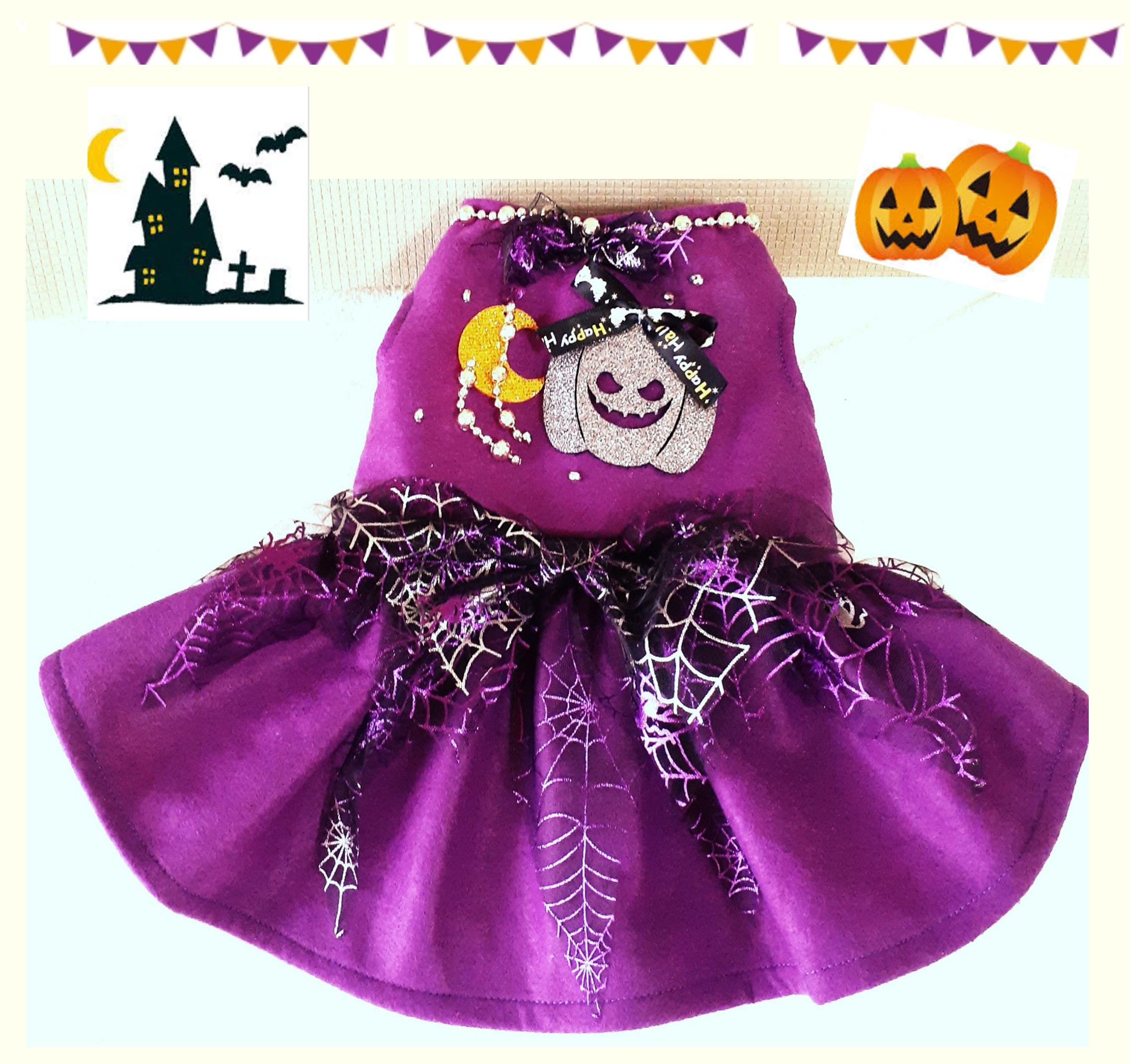 犬服ハンドメイド♡ミィモ♡ハロウィンワンピ♡ラグラン袖ハイネックワンピース