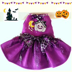 犬服 ハロウィンワンピース パープル-3（月、かぼちゃ） 送料無料