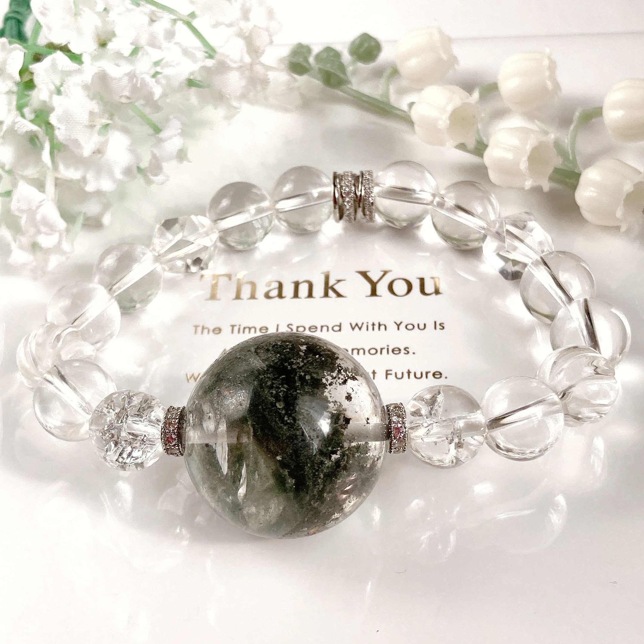 ˚✧₊⁎一点のみ˚✧₊⁎ 超大粒虹入りガーデンクォーツ水晶天然石ブレスレット