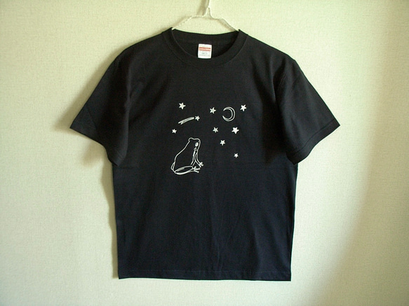 カエルさんTシャツ　星に願いを☆【ネイビー】 2枚目の画像