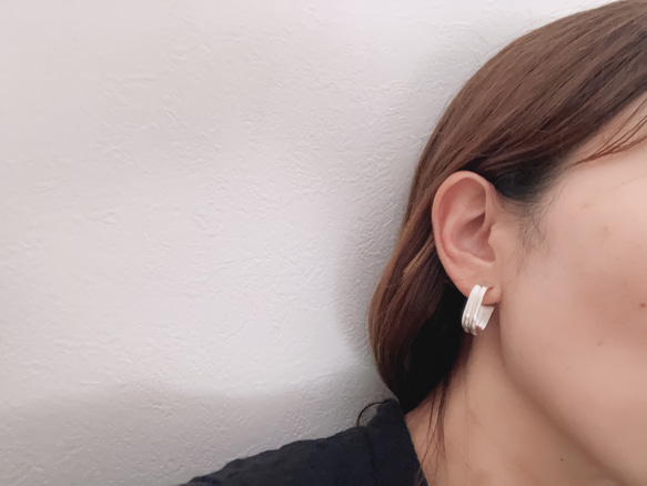 『silver950』 long square earring シルバー　イヤリング　大ぶり　フープ　縦長い　大きめ 10枚目の画像