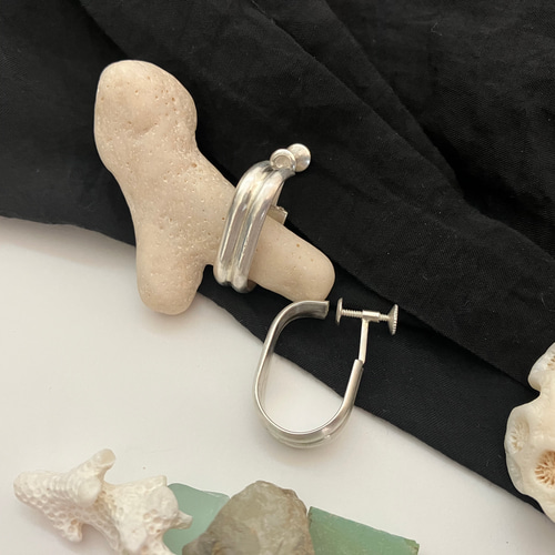 silver950』 long square earring シルバー イヤリング 大ぶり フープ