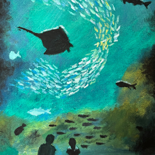 手描き油絵-水族館の夜 絵画 詩落 通販 16623753｜Creema(クリーマ)