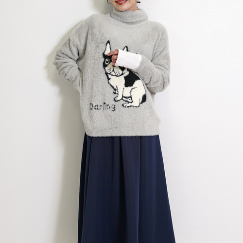 一掃品SALE】フェザーヤーン 犬 タートルネックニットプルオーバー