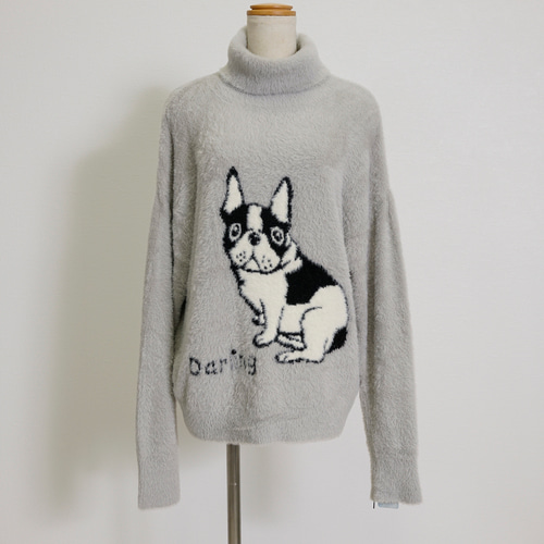 一掃品SALE】フェザーヤーン 犬 タートルネックニットプルオーバー