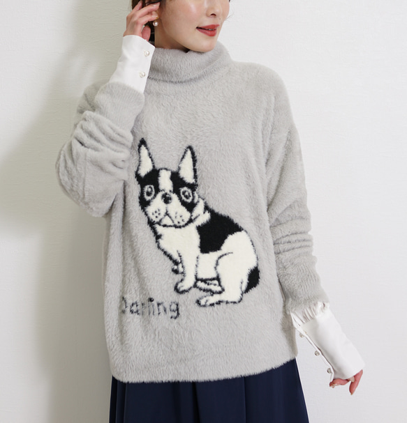 一掃品SALE】フェザーヤーン 犬 タートルネックニットプルオーバー