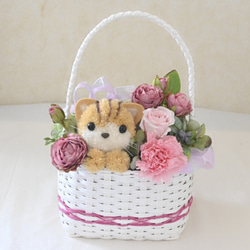 もこペット【猫・ピンクバスケット】プリザーブドフラワー カーネーション 花 誕生日 お祝い フラワーギフト ねこ 8枚目の画像