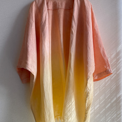 送料無料泥染したイタリア製リネン使用 " Before Sunset " フリンジ付き羽織ハーフコート 夕日を纏う 7枚目の画像
