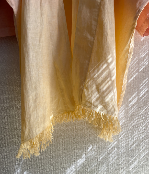 送料無料泥染したイタリア製リネン使用 " Before Sunset " フリンジ付き羽織ハーフコート 夕日を纏う 9枚目の画像