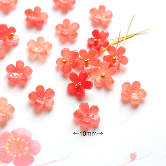 新作★10mm梅　椿　お花のアセテートパーツ　レッド×ピンクグラデーション 2枚目の画像