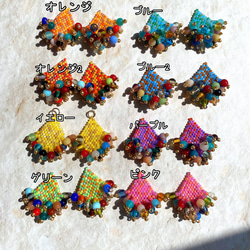 No.93【MIXカラー(艶有)】　　ビーズステッチとインドビーズのフリンジピアスorイヤリング 5枚目の画像