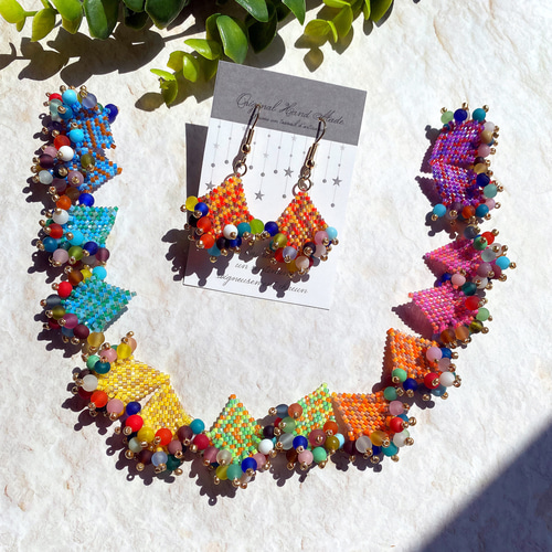 No.94【MIXカラー(艶無)】 ビーズステッチとインドビーズのフリンジ  