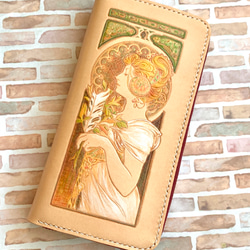 本革 長財布 レザーカービング ミュシャ 全て手作り 長財布 Leather