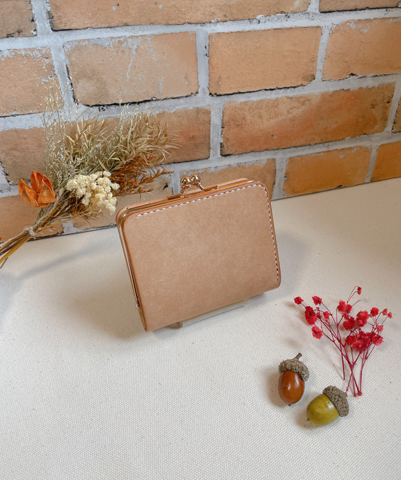 イタリアンレザーのがま口ミニ財布/マロン 二つ折り財布 Dach 