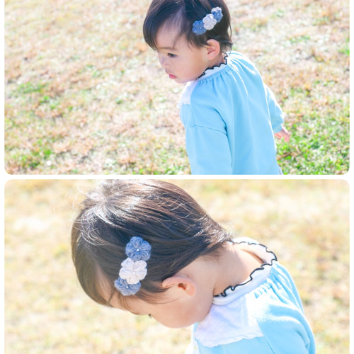 ラベンダーカラーのふわふわ5センチパッチンピン&2.5センチお花レジンヘアゴム ラベンダーカラーのふわふわ5センチパッチンピン&2.5センチお花