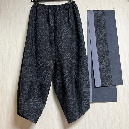 紬サルエルパンツ＋ストール＊裏地付き＊着物リメイク