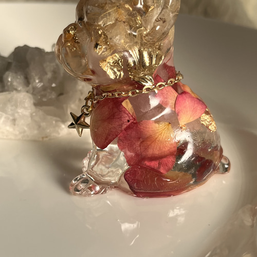 癒しのオルゴナイト❤️オーラクォーツ＋ロードナイトのフレンチクルーラー♡ オルゴナイト♡フレンチブルドッグ新型♡ルチルクォーツ♡ローズ