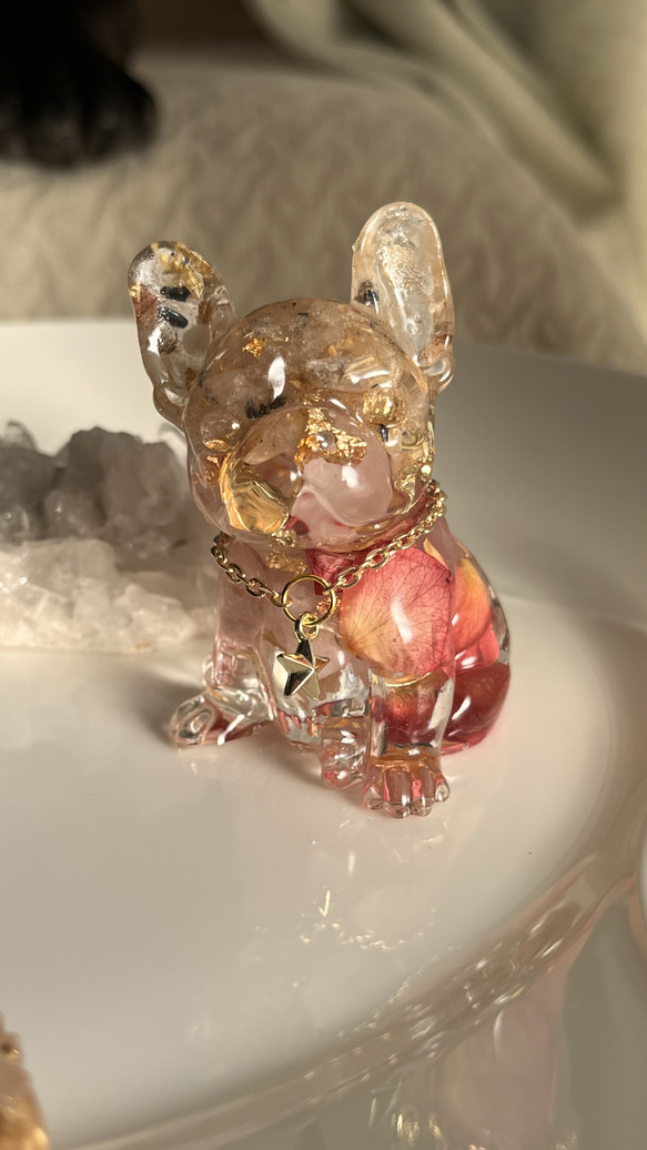 癒しのオルゴナイト❤️オーラクォーツ＋ロードナイトのフレンチクルーラー♡ オルゴナイト♡フレンチブルドッグ新型♡ルチルクォーツ♡ローズ