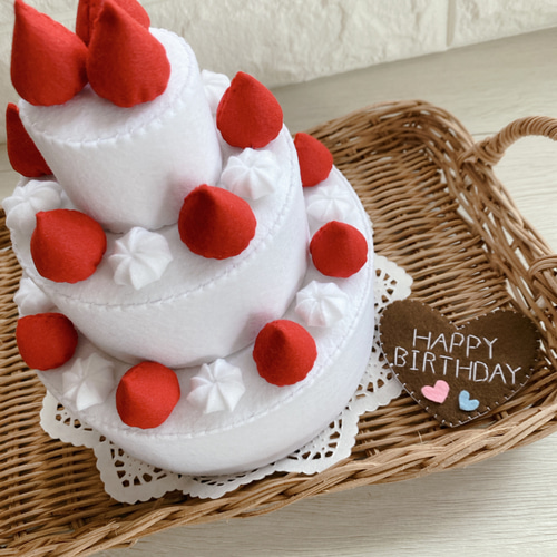 フェルトケーキ フェルトケーキ (苺帯柄)ハーフバースデーケーキ アニバーサリーケーキ