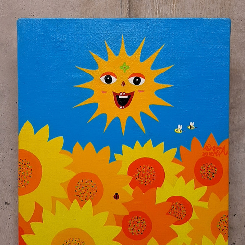 ブルーロータス　青い蓮　日本画　画家　小楠アキコ作品　岩絵具額装20×20cm ブルーロータス 青い蓮 画家 小楠アキコ作品 額装サイズ20×20cm