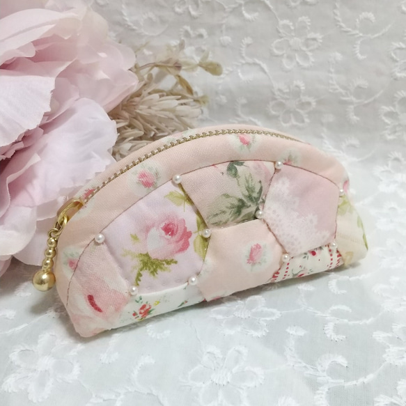作成キット】ミニヘキサゴンのキルトポーチ パッチワークキット 薔薇柄