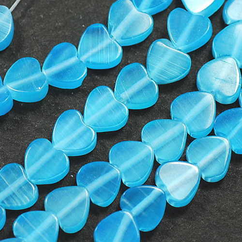 キャッツアイ ビーズ ハート 6mm アクアブルー 10コ入り ビーズ