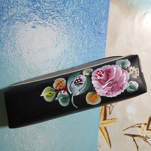 合皮ペンケース ハロウィンカラー トールペイント 手書き ハンドメイド