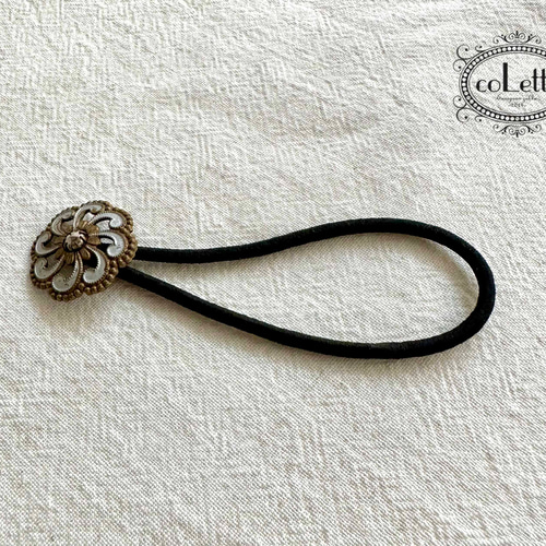 フランスアンティークヘアゴム／フラワーエマイユ＆カット