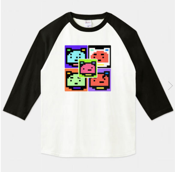 【送料無料】チャリティ七分袖ラグラン綿カットソー ゲーム風デザインTシャツ　※受注生産 3枚目の画像