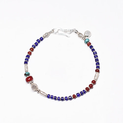深紅白心，古色藍珠，卡倫銀，西藏綠松石手鍊 第6張的照片