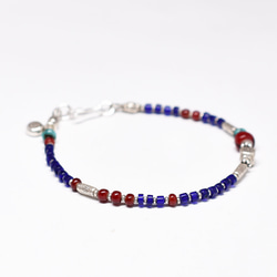 深紅白心，古色藍珠，卡倫銀，西藏綠松石手鍊 第4張的照片
