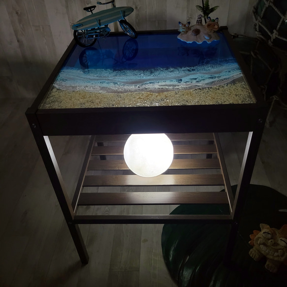 受注制作　テーブル　サイドテーブル　ガラステーブル 空間演出　ライト付きテーブル　レジンアート オーシャンアート　 7枚目の画像