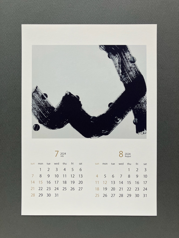 Sale⭐︎2024年カレンダー〈和モダン〉墨アート/シンプルカレンダー A4サイズ/black/gold 5枚目の画像
