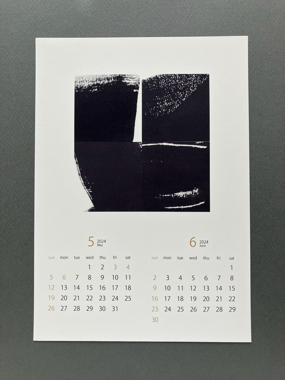 Sale⭐︎2024年カレンダー〈和モダン〉墨アート/シンプルカレンダー A4サイズ/black/gold 4枚目の画像