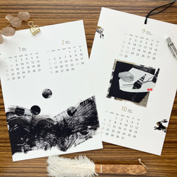 Sale⭐︎2024年カレンダー〈和モダン〉墨アート/シンプルカレンダー A4サイズ/black/gold 1枚目の画像