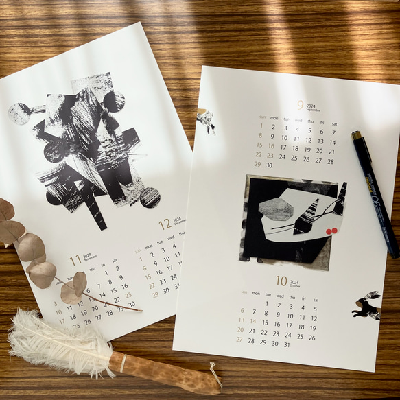Sale⭐︎2024年カレンダー〈和モダン〉墨アート/シンプルカレンダー A4サイズ/black/gold 19枚目の画像