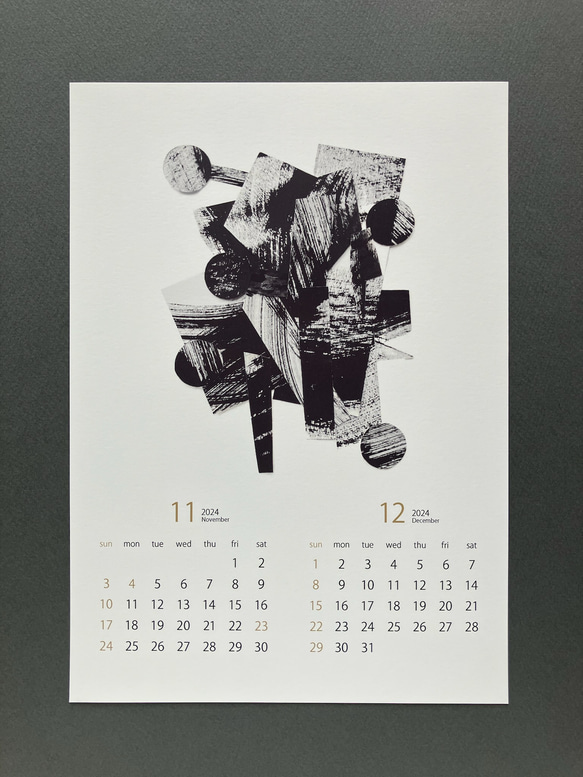 Sale⭐︎2024年カレンダー〈和モダン〉墨アート/シンプルカレンダー A4サイズ/black/gold 7枚目の画像