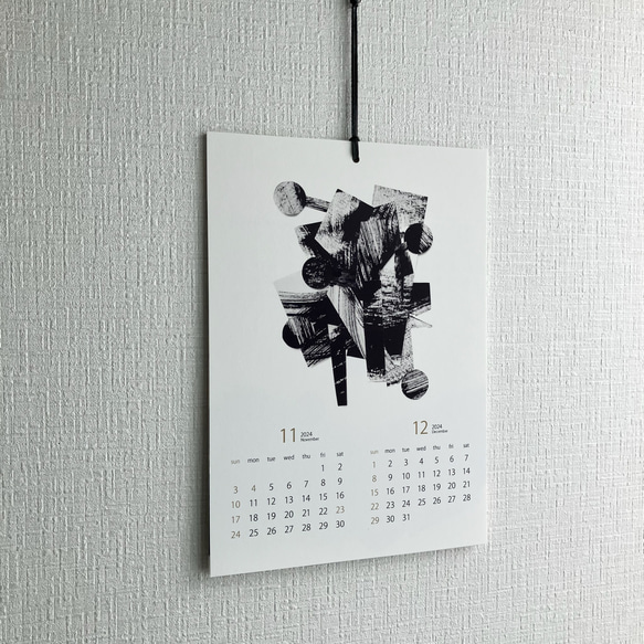 Sale⭐︎2024年カレンダー〈和モダン〉墨アート/シンプルカレンダー A4サイズ/black/gold 9枚目の画像