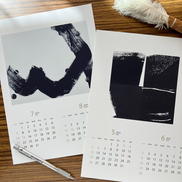 Sale⭐︎2024年カレンダー〈和モダン〉墨アート/シンプルカレンダー A4サイズ/black/gold 18枚目の画像