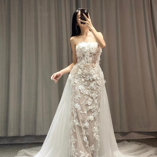 豪華！憧れのドレス 背中見せ ソフトマーメイドライン ロングトレーン  