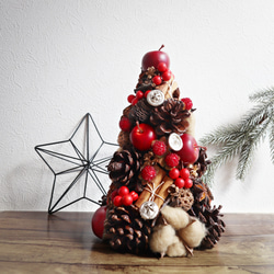 24 りんごとオレンジと松ぼっくりのツリー☆22cm mini アートフラワー