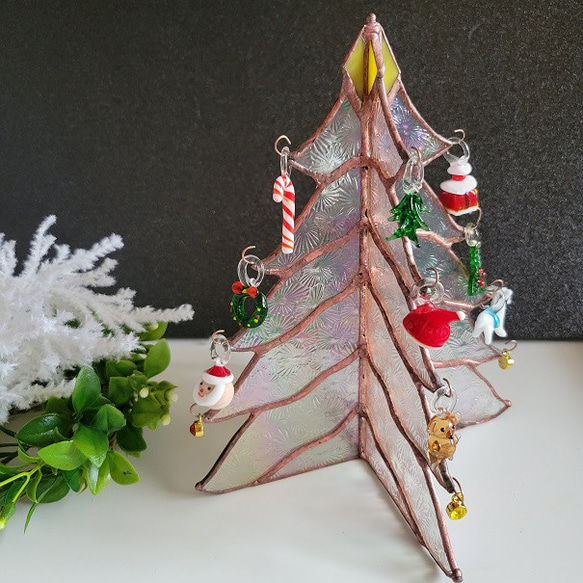 透明ガラスのクリスマスツリー（オーナメント付き）☆ステンドグラス