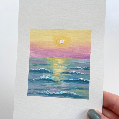sunset＊絵画　原画　風景画　海　空　夏　テクスチャーアート　ハワイ　沖縄 sunset＊4号キャンバス 絵画 原画 風景画 海 空 夕日 ハワイ 沖縄