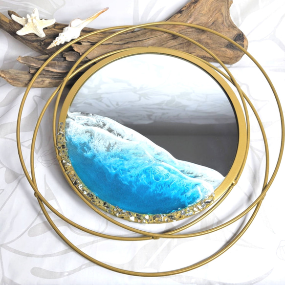ウォールミラー　壁掛けミラー　鏡　おしゃれ レジンアート海　レジンアート　オーシャン　 インテリア　 1枚目の画像